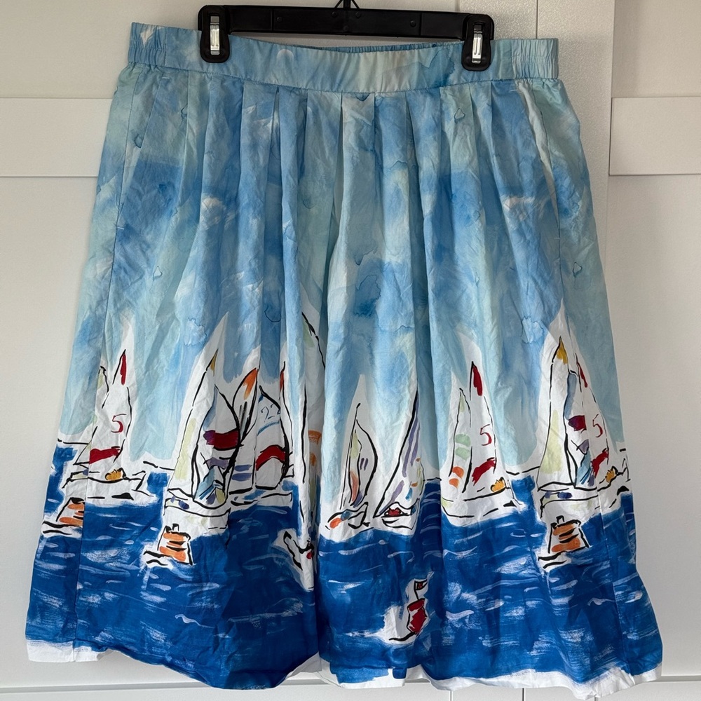 J Crew regatta painted sail boat midi skirt